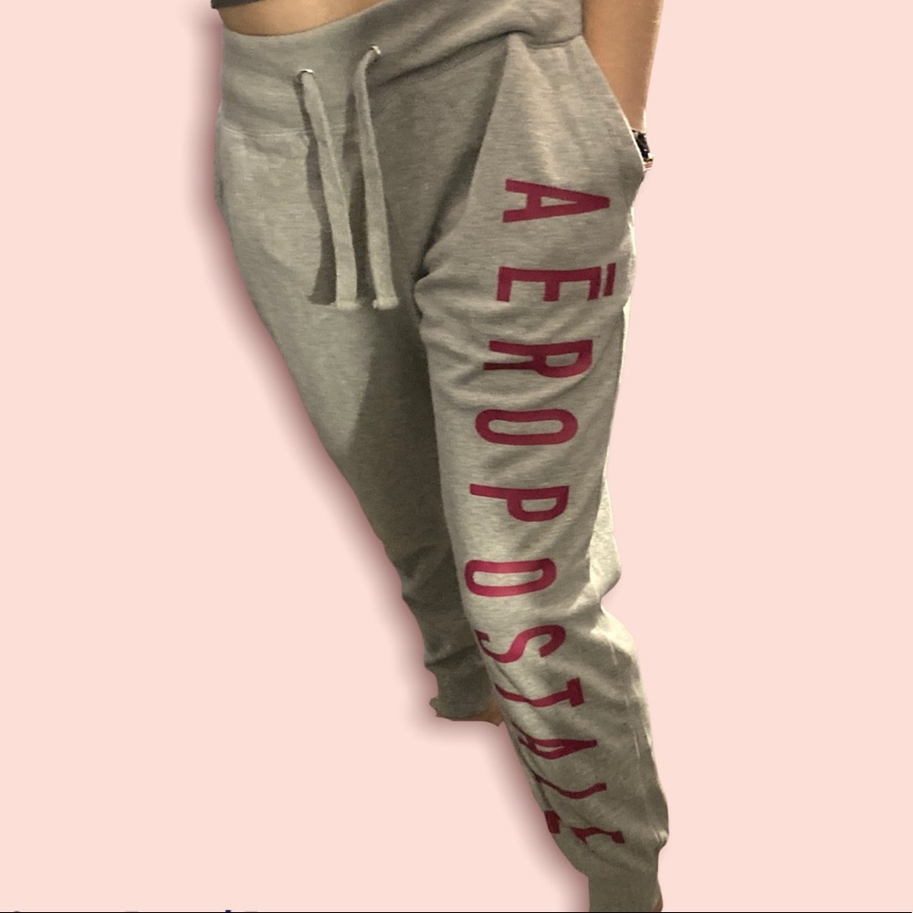 Grey and Pink Aeropostale Jogger Sweatpants